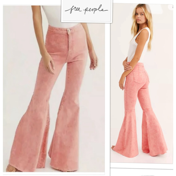 Free People Pink Flare & Wide Leg Jeans - Picture 1 of 8